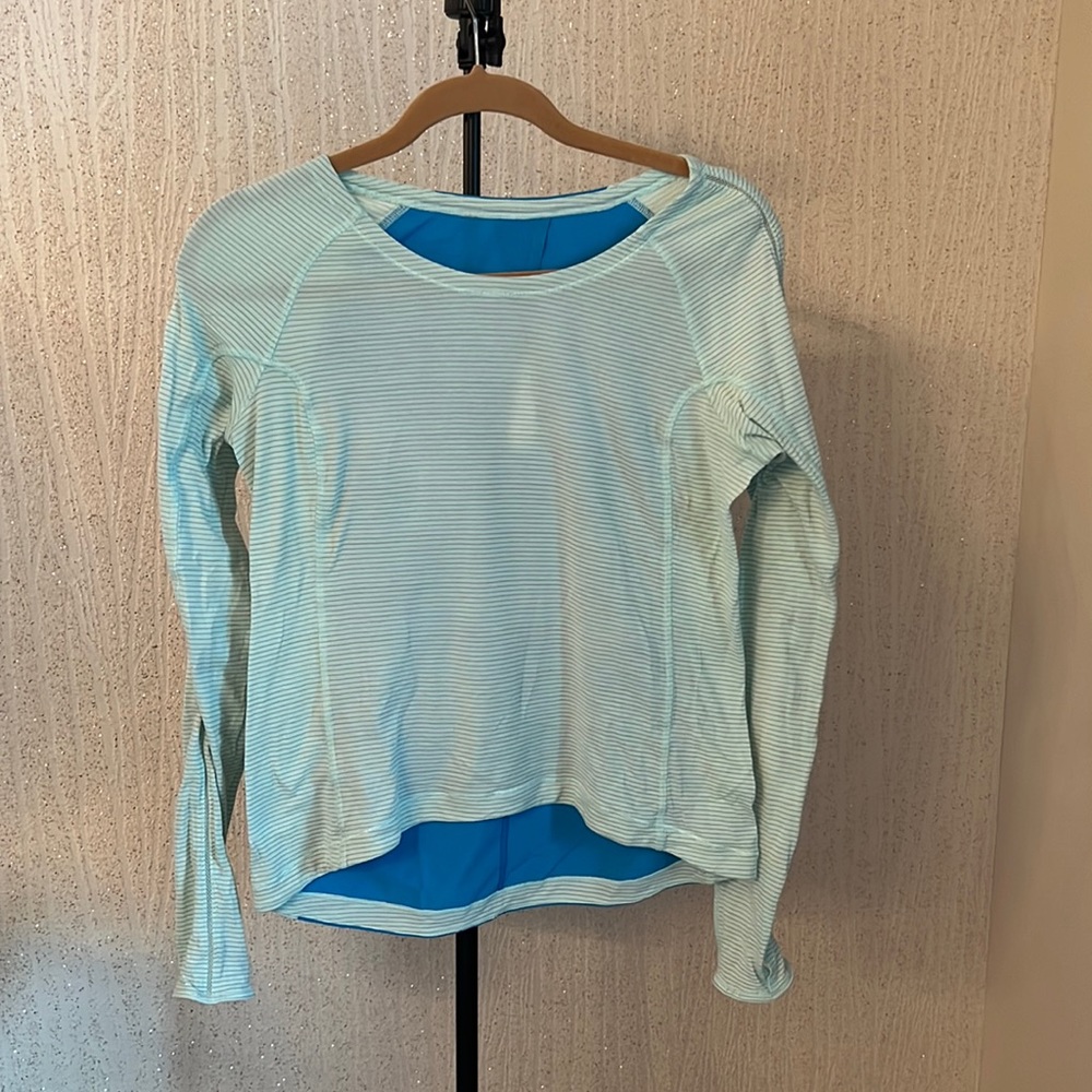 Lululemon Run Long Sleeve Aquamarine Stripe Shirt